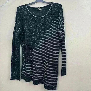 🔥Escio Sweater Black Gold Sequin Glam Festive Knit Long Sleeve Stretch XL SC2